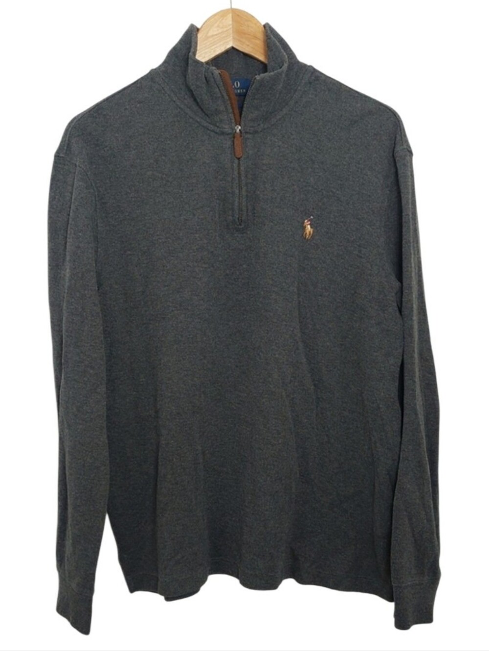 Polo by Ralph Size Medium Lauren Dark Gray Quarter Zip Sweater Logo Estate Rib